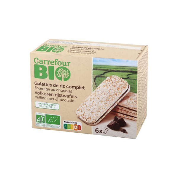 [3245413504531] Galletas de arroz inflado rellenas de chocolate y avellana Carrefour BIO