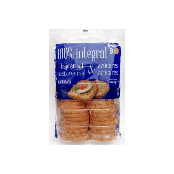 [8480000837899] Pan tostado 100% integral bajo en sal y en azúcares Hacendado
